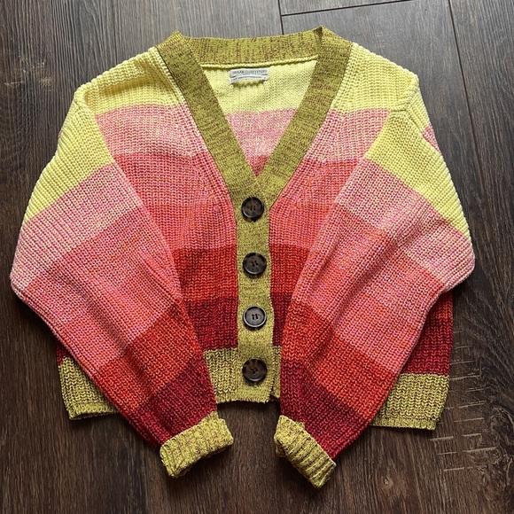 Urban Outfitters Sweaters - Urban Outfitters Turner Ribbed Cropped Button-down Cardigan in Multi Rainbow